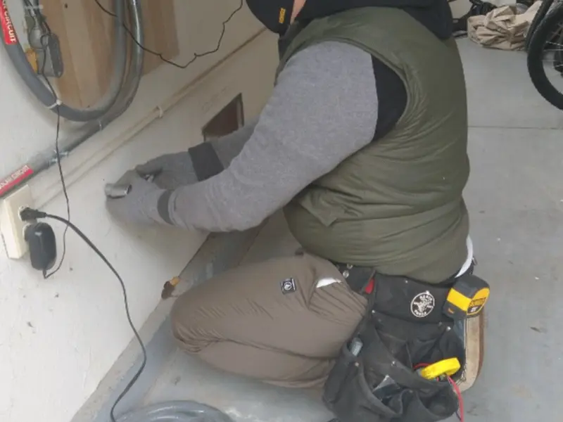 Electrician performing outlet wiring in a Sunnyvale garage